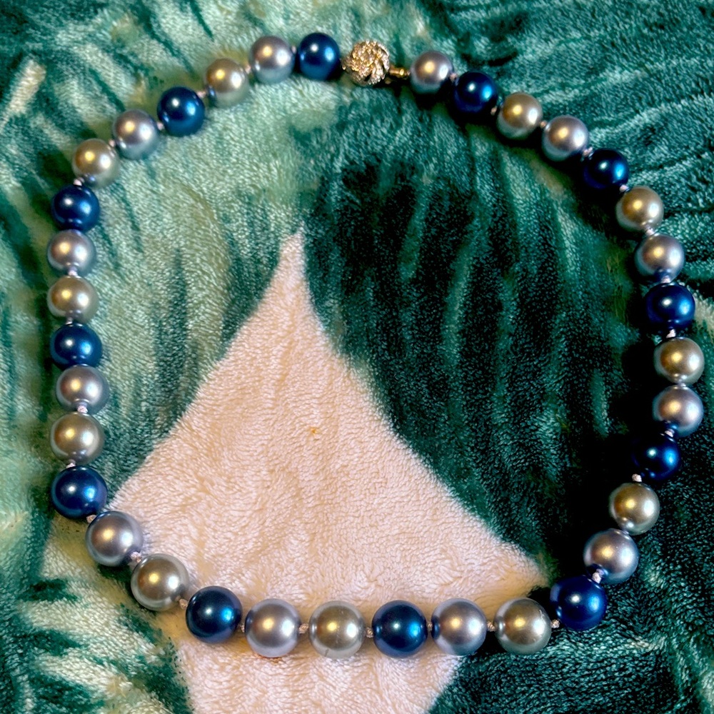 Antique Blue and Silver Pearl Necklace